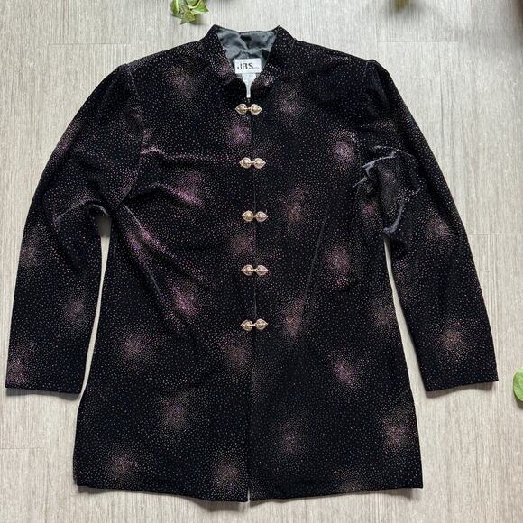 Vintage 90s Sequin Tunic Top Gold Clasp Closure Womens XL Velvet Galaxy Design - Picture 1 of 7